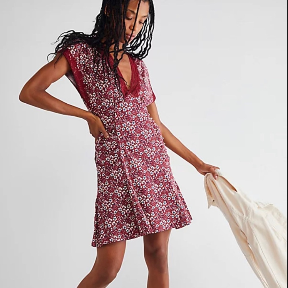 Free People Sweet Talker Mini Backless Dress in Floral Print
